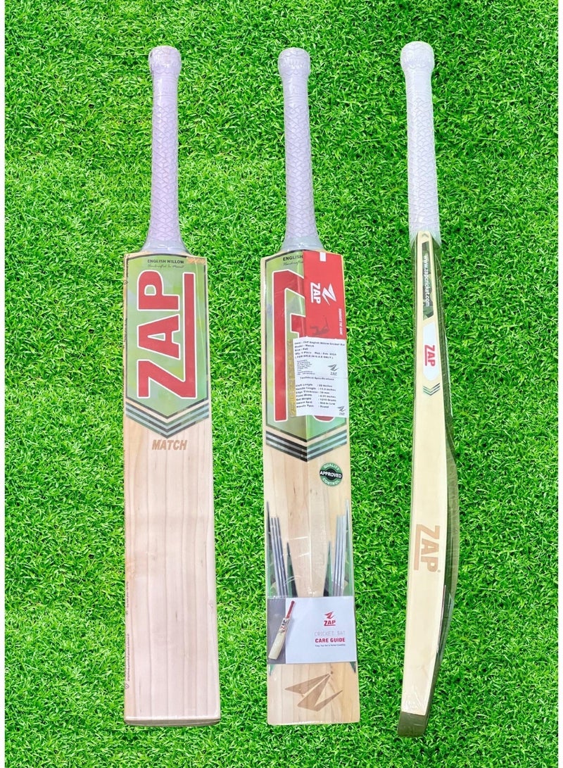 ZAP Classic Match English Willow Cricket Bat | Grade 2 Short Handle - 1200-1219g with Power Curve Profile & Feather-Light Pickup - Image 1